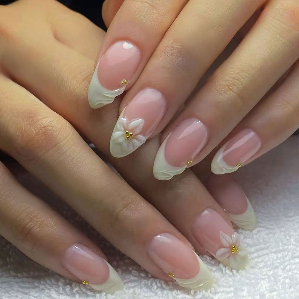 3D Printing Nails - 24 stuks amandelvormige 3D-gelnagels met walvispatroon,